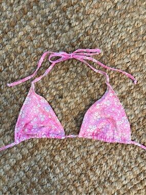 Pink Floral Triangle Bikini Top with Adjustable Ties